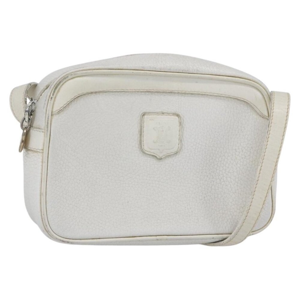 Authentic CELINE Shoulder Bag Leather White